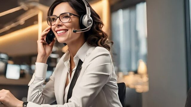 A girl technical support operator answers a customer's call for help solving technical problems. Generative AI