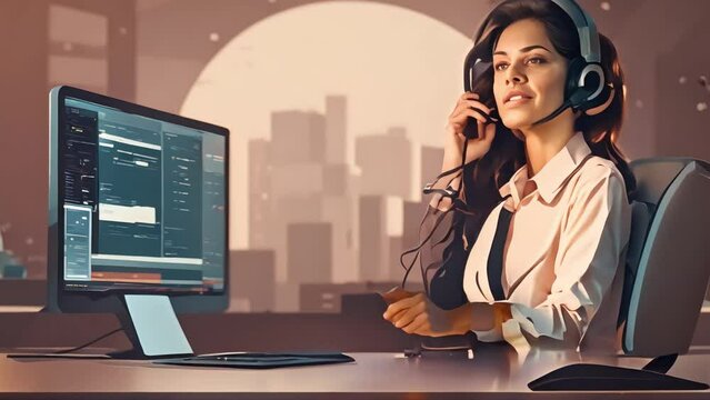 A girl technical support operator answers a customer's call for help solving technical problems. Generative AI