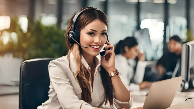 A girl technical support operator answers a customer's call for help solving technical problems. Generative AI