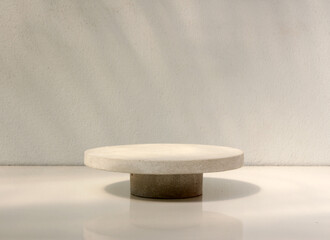 mock up, free space gray background for presentation show product cosmetic display, podium, stage pedestal or platform with beautiful lights and shadows from windows