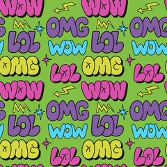 Retro 90s style pattern with graffiti words