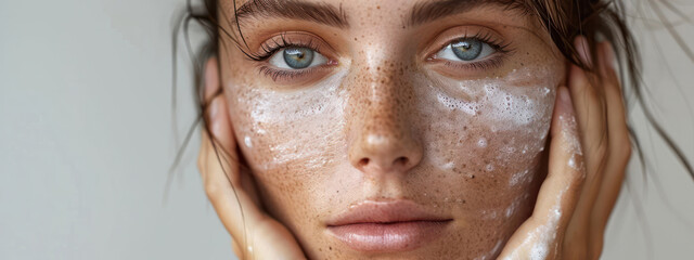 Pure Beauty: A Young Woman's Soft and Clean Complexion in a Spa Facial Treatment