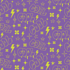 Vintage pattern with doodle word Cool in 90s style
