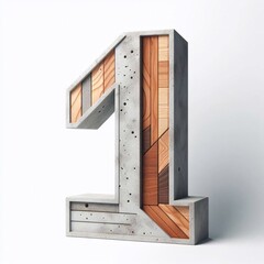 1 digit shape created from concrete and wood. AI generated illustration