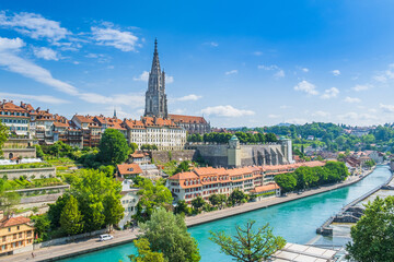 Aare river and cityscape of the old town of Bern, Switzerland