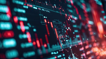 Fototapeta premium Abstract blur of stock market data on a digital screen with graphs.