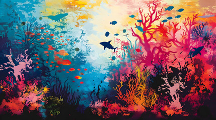 An underwater scene teeming with colorful marine life