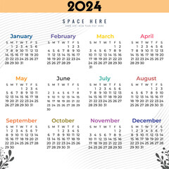 Calendar 2024 Simple planner design template, desk calendar 2024 year, wall calendar 2024 template, print media, advertisement
