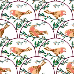 Bright  botanical floral fashionable stylish pattern with bird and flowers on background.