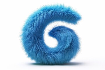 Cute blue number 6 or six as fur shape, short hair, white background, 3D illusion, storybook style