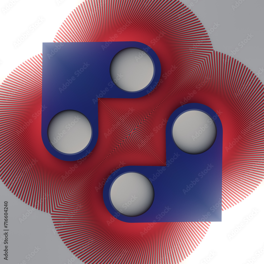 Poster abstract geometric 3d rendering digital illustration in a blue and red color scheme