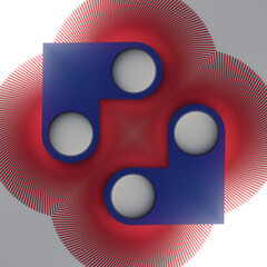Abstract geometric 3d rendering digital illustration in a blue and red color scheme