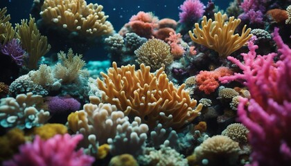 Naklejka na ściany i meble Vibrant Coral Reef Ecosystem Underwater Top View