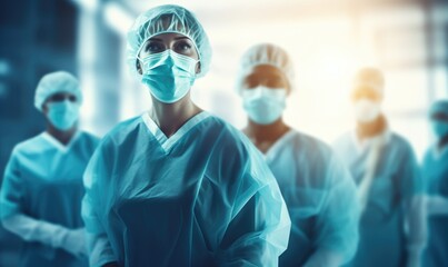 Medical doctors and surgeon professional team with clinic background for healthcare, nursing care teamwork, hospital ER surgical service and patient trust concept.