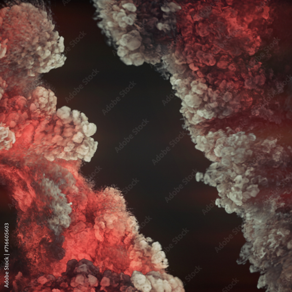 Poster waves of giant fire explosions in bright red-orange color. 3d rendering background. digital illustra