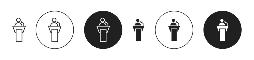 Public Speaker Vector Illustration Set. Lecture oratory podium with politician conference and debate seminar sign in suitable for apps and websites UI design style. - obrazy, fototapety, plakaty