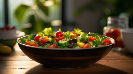 Diet salad in a bowl on the table, generative AI