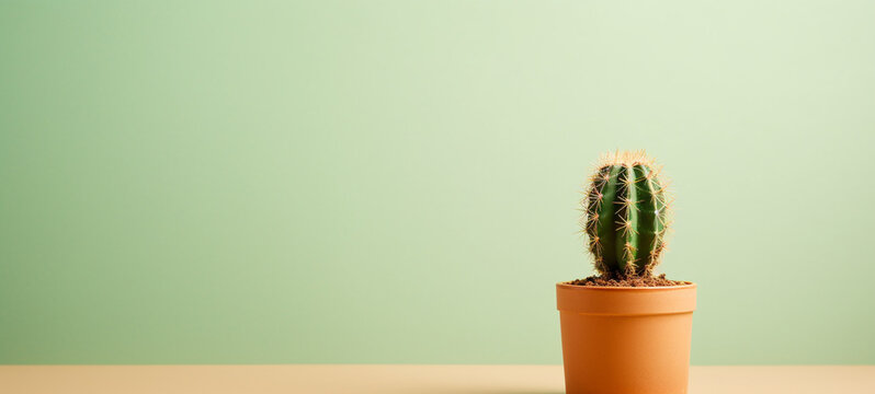 Cactus on light green background, banner, generative AI