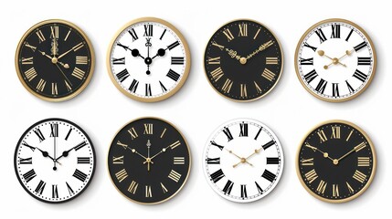 Clock face blank isolated on white background. Vector clock hands. Set for watch design