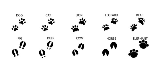 Paw print. Black vector icon. Cute pet paw silhouette. Leg of a wild animal with claws. Children's vector illustration design. - obrazy, fototapety, plakaty