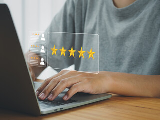 Customer satisfaction survey concept, rating via online application system in satisfaction reviews Best quality for business