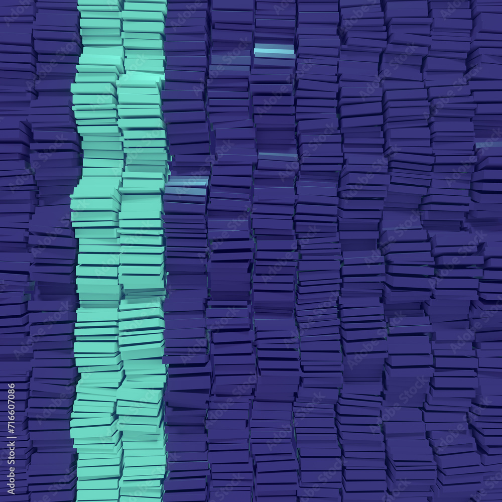 Aufkleber A graphic design of a large number of blue and green rectangles. 3d rendering digital illustration