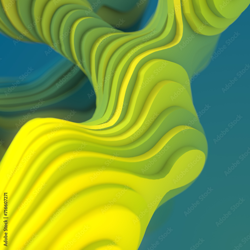 Poster intricate design in bright yellow on a blue background. 3d rendering digital illustration