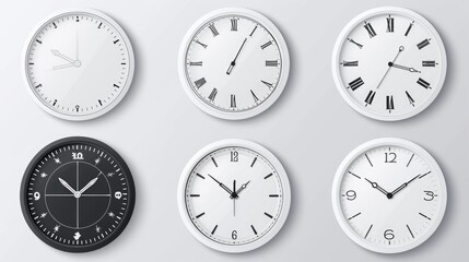 Mechanical clock faces, bezel. White watch dial with minute and hour marks. Timer or stopwatch element. Blank measuring circle scale with divisions. Vector illustration