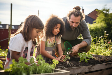 parent and child in garden