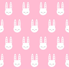 Bunny seamless pattern vector illustration. Simple cartoon easter background. Hand drawn flat design.
