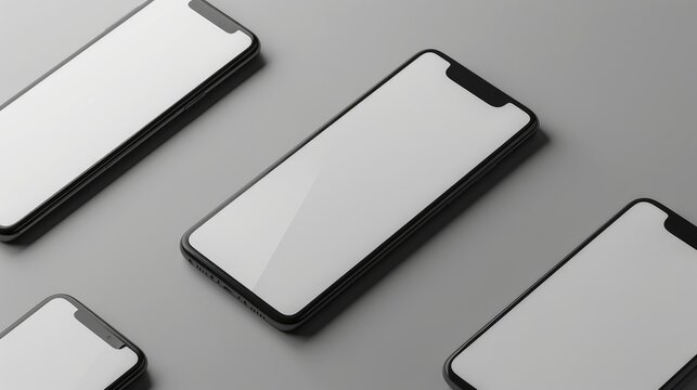 Realistic smartphone mockup. Device UI/UX mockup for presentation template. . Cellphone frame with blank display isolated templates, phone different angles views. 3d isometric illustration cell phone