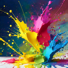 Large colorful paint splashes that spread in different directions. Colored liquid explosion illustration.