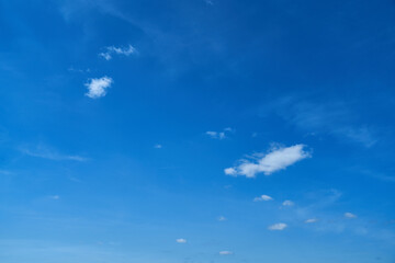 Clear blue sky background with small white fluffy clouds