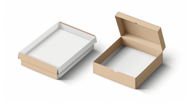 Two blank packaging boxes - open and closed mockup, isolated on white background. Vector illustration