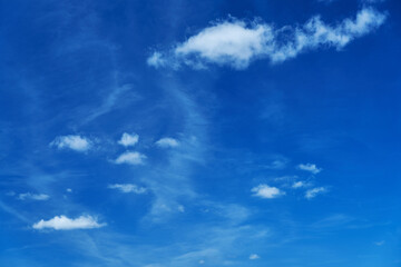 Sunny day with clear blue sky and little white clouds