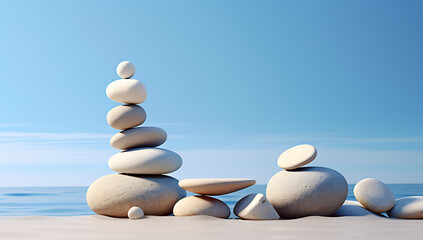 stack of stones on the beach - balance pile