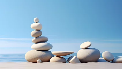 Tuinposter stack of stones on the beach - balance pile © Lisanne