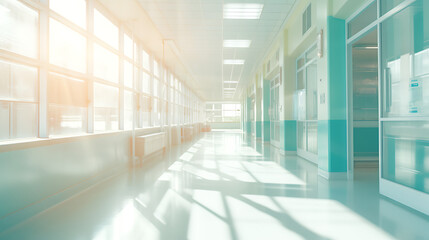 architecture interior - medical hospital corridor with hospital floor plan and door, in the style of romantic soft focus 