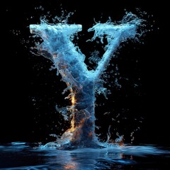 the letter Y made of smooth perfect ice, black background