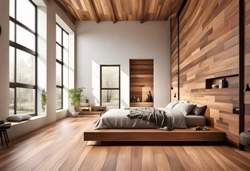Fotobehang grande chambre murs en bois © franz massard