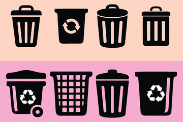 Trash bin icon. Trash can, bin icons, rubbish bin sign, trash bin symbols set. Editable stroke. Cleanliness and recycle awareness symbols, easy to change color or manipulate. eps 10.