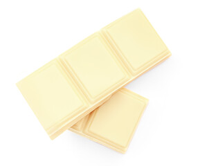  White Milk Chocolate  isolated on white background. Chocolate bar pieces top view