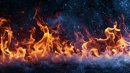 Fototapeta na wymiar Fire flames and ice on black background