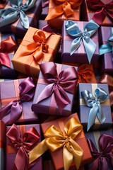 Festive Gift Boxes Extravaganza: Colorful Presents with Satin Ribbons - Valentine's Day Concept