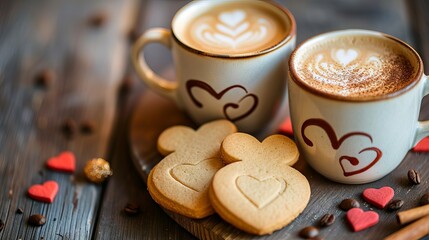 cup of coffee with cookies for valentines	
