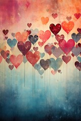 Nostalgic Hearts on Grunge Backdrop: Color Gradient and Vintage Texture - Valentine's Day Concept