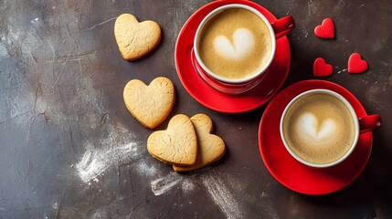 cup of coffee with cookies for valentines	
