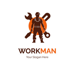 logo on the theme of industry with workman man.
