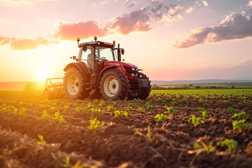 Obraz premium A farmer driving his tractor on a field, agriculture and farming concept