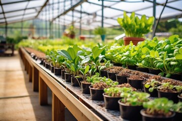 Fototapeta na wymiar Modern, industrial greenhouse for growing vegetables and herbs. Argoproduction